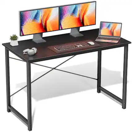 Front. AENKYO - 47 inch Computer Desk Modern Kids Study Table for Home Office - Black.