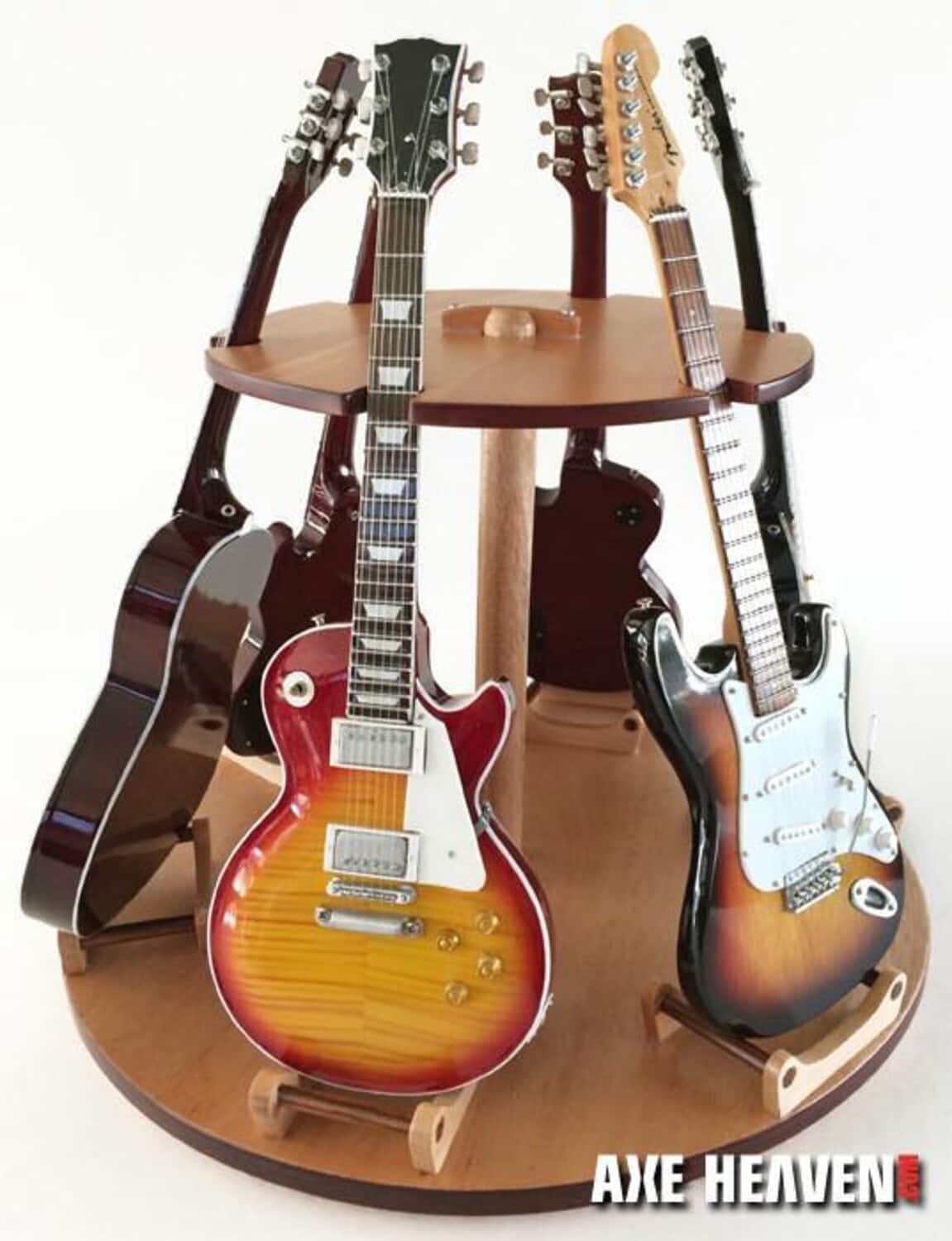 Axe Heaven - Round Wood Guitars Display Stand - Holds 6 Mini Replica Guitar Collectible GD-700 - Collectibles - Multicolor