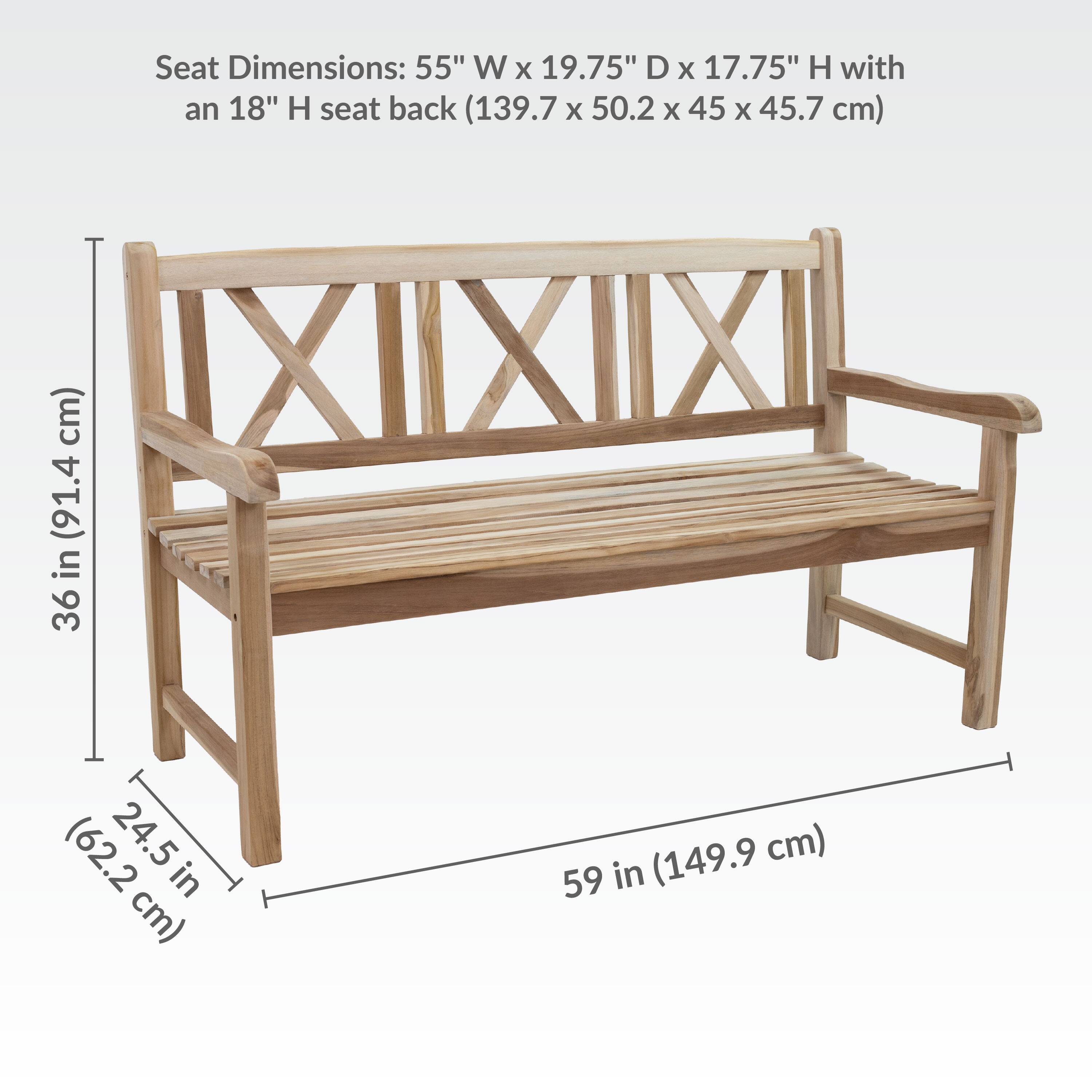 Seat Dimensions: 55" W x 19.75" D x 17.75" H with an 18" H seat back (139.7 cm x 50.2 cm x 45 cm x 45.7 cm)

- 59 in (149.9 cm) in length
- 36 in (91.4 cm) in height
- 24.5 in (62.2 cm) in depth