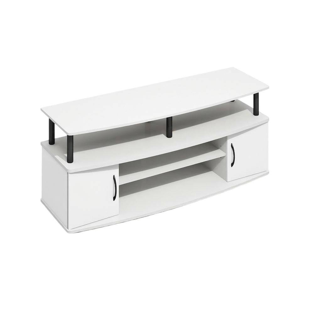 Alt View 4. FurniFact - White entertainment center for up to 55-inch TVs with spacious storage - Plain White/Black.