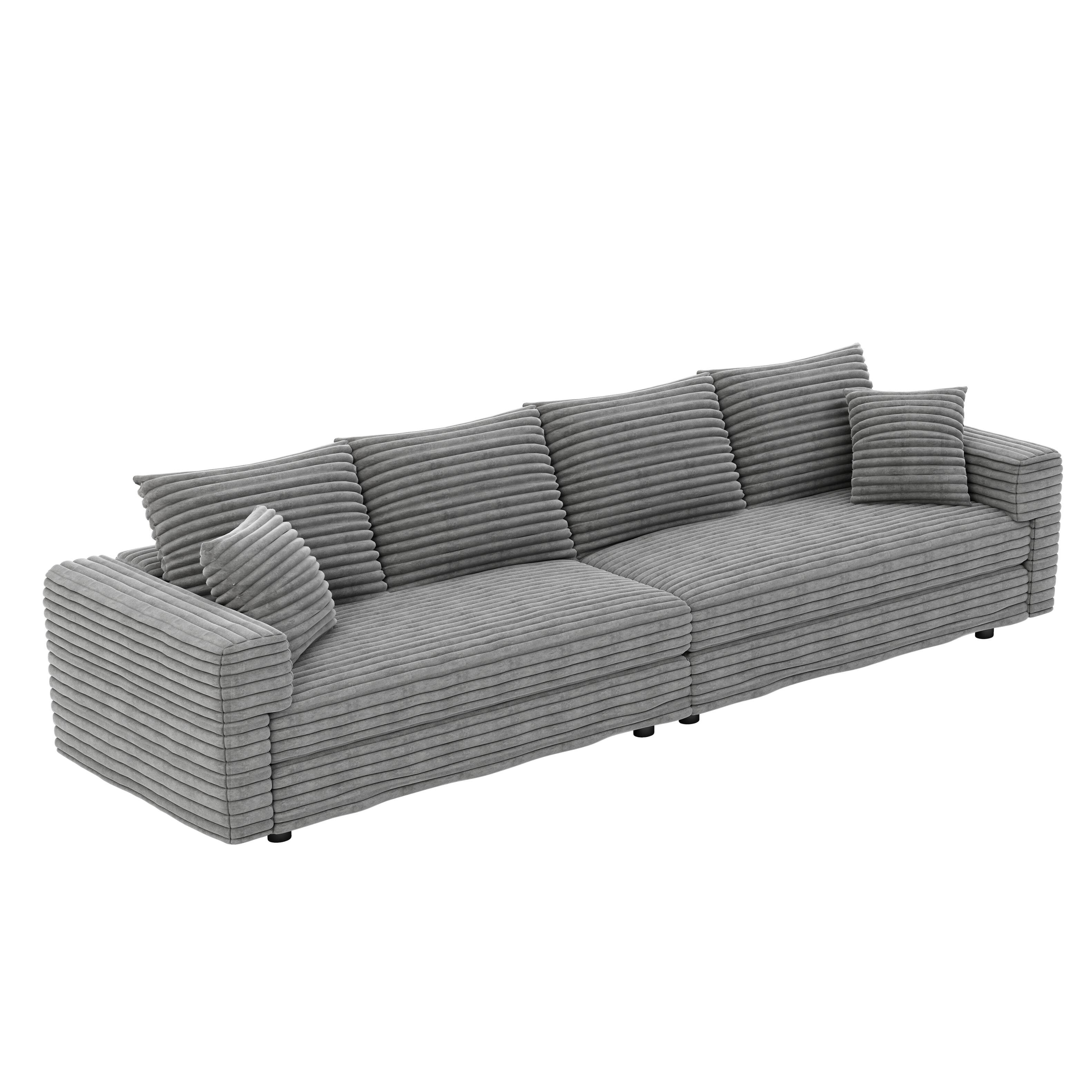 Alt View 8. Ecooso - 102.4" Plush Corduroy 4-Seat Sofa, Deep Seat Convertible Lounge Couch with Soft Pillows for Living Room & Office - Grey.