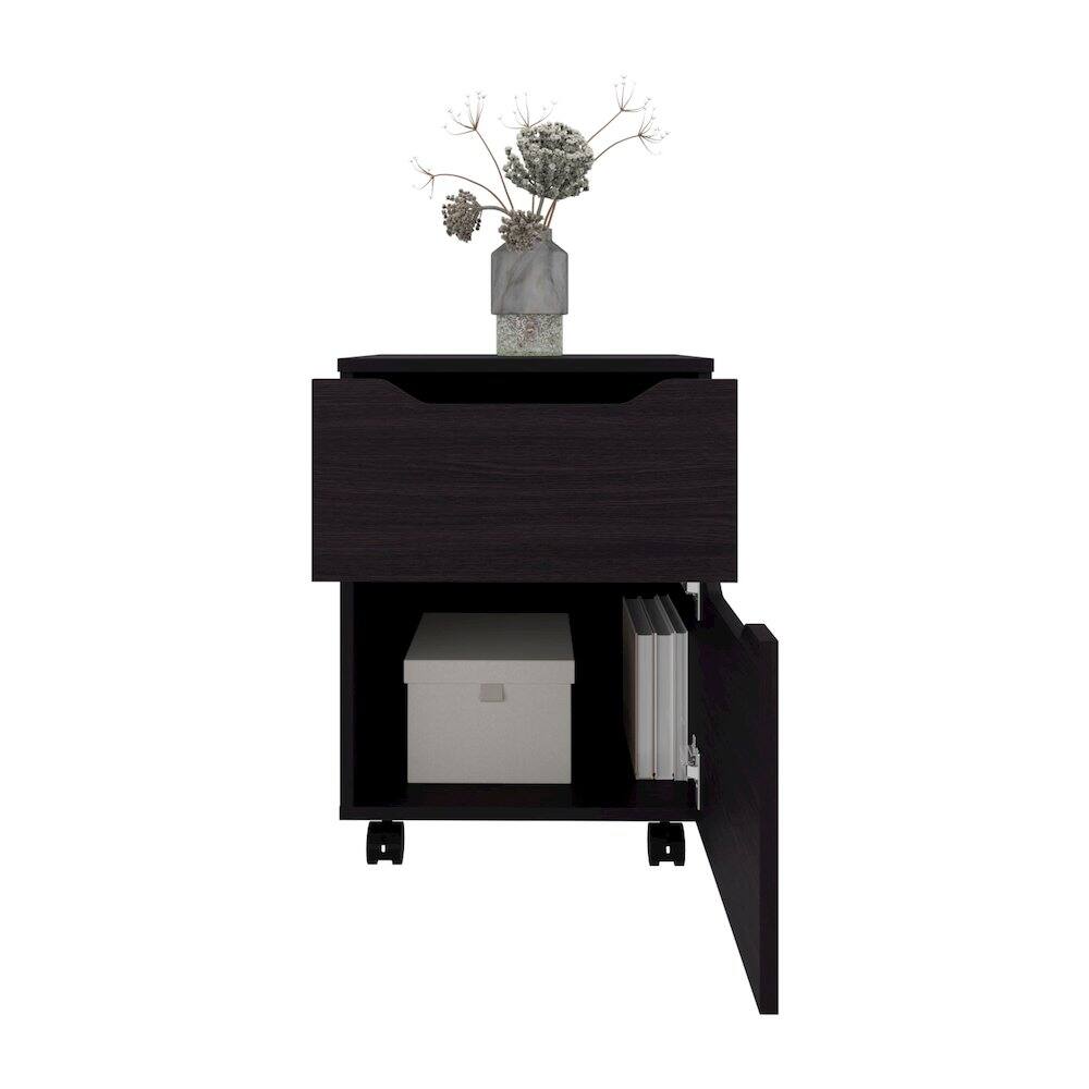 Alt View 1. TuHome - Open Shelves Nightstand With One Door, Bedside Table For Bedroom Storage, Black - Black.
