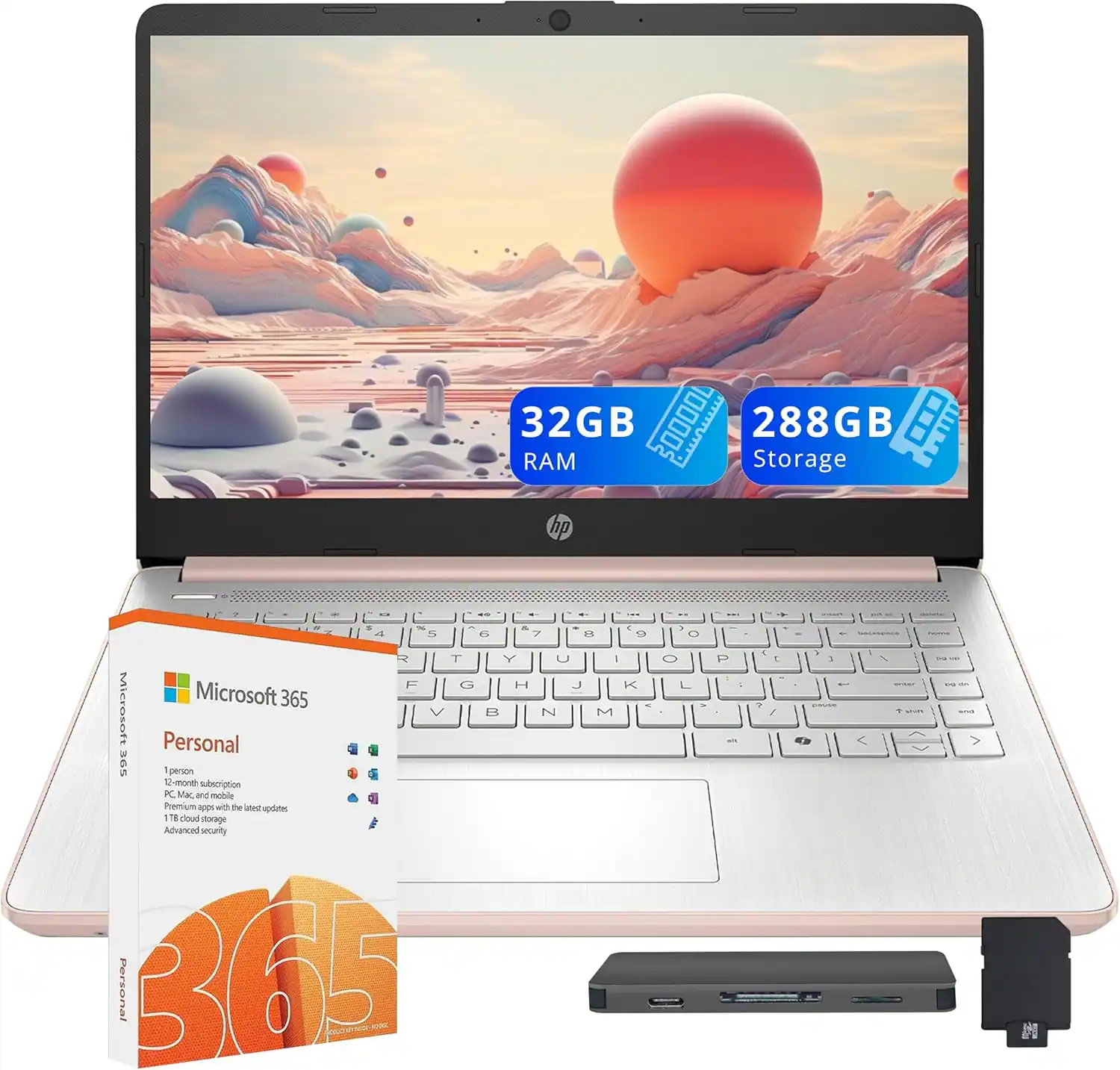 HP - Stream 14" HD Laptop,Intel Processor N150,32GB RAM,128GB UFS+160GB Docking Station,1 Year Office 365,Win 11s - Gold