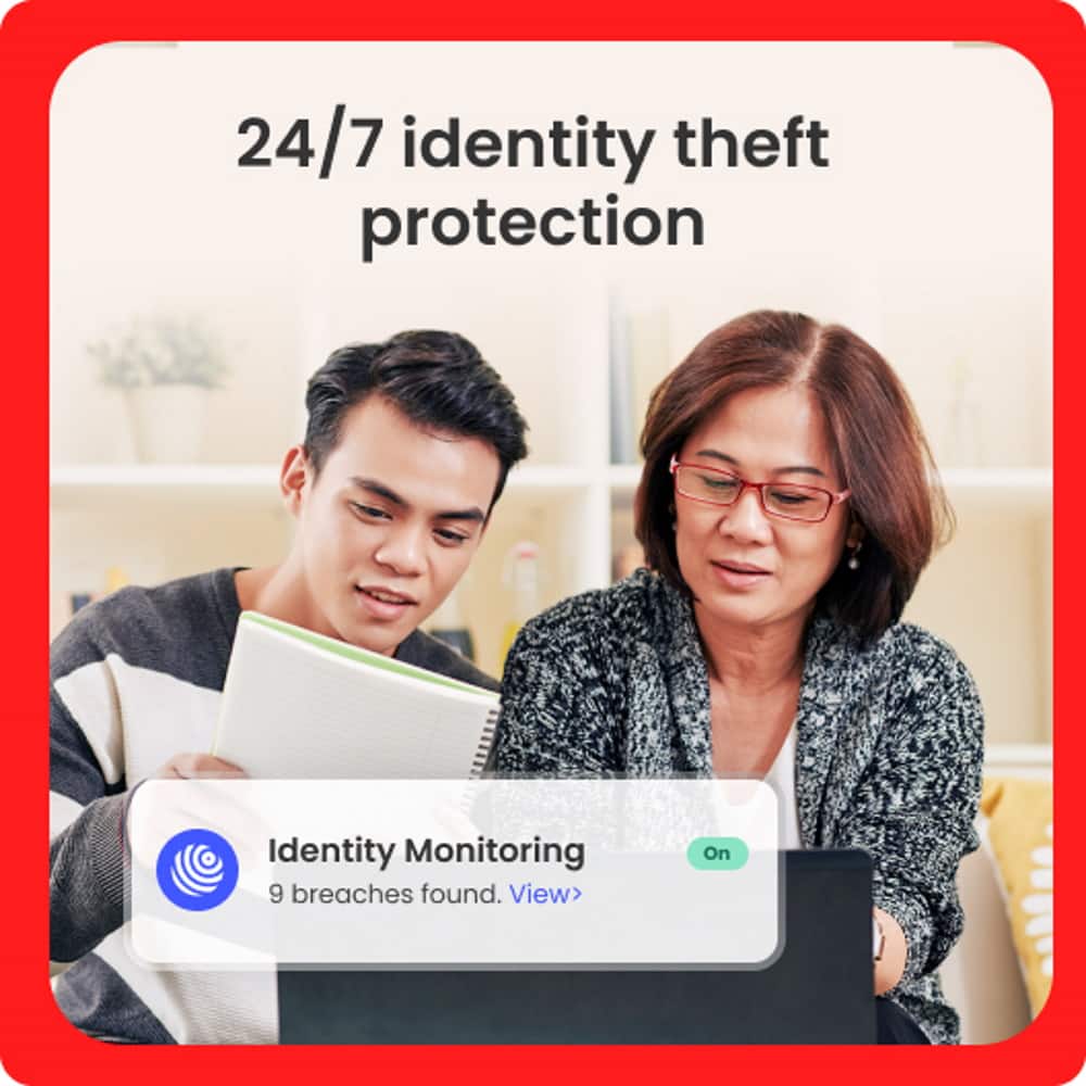 24/7 Identity Theft Protection: Identity Monitoring - 9 Breaches Found. View > On.