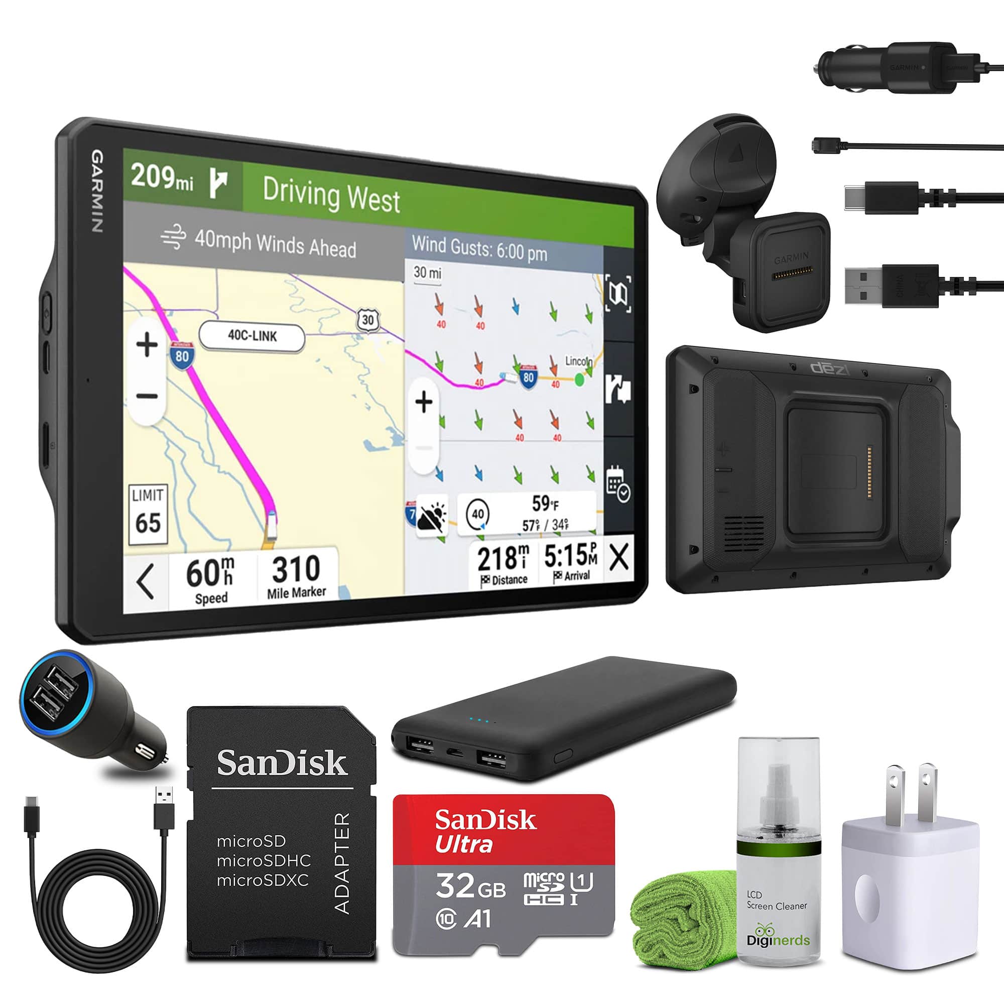 Garmin - dezl OTR1020, Extra-Large, Easy-to-Read 10” GPS Truck Navigator Bundle - Black