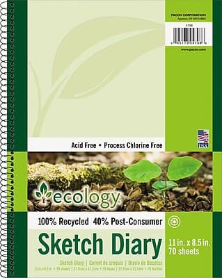 Pacon - Ecology 8.5" x 11" Spiral Bound Sketch Pad, 70 Sheets/Pad - Light green