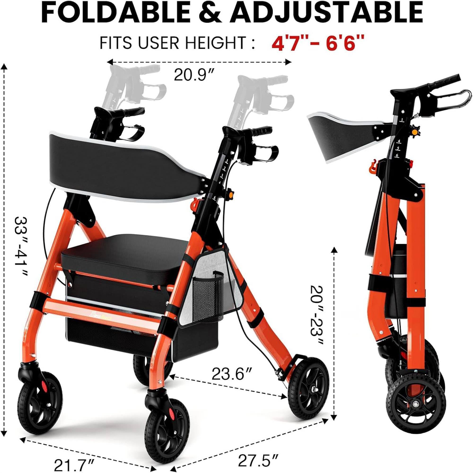 FOLDABLE & ADJUSTABLE  
FITS USER HEIGHT: 4'7" - 6'6"  

- 20.9"  
- 23.6"  
- 20" - 23"  
- 21.7"  
- 27.5"  
- 33" - 41"