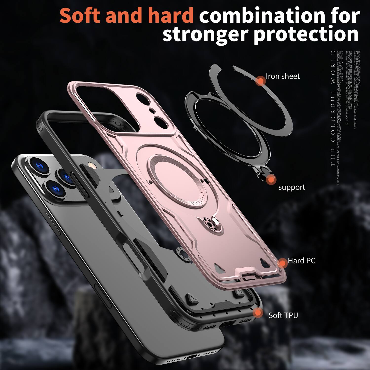Soft and hard combination for stronger protection

Iron sheet

support

Hard PC

Soft TPU