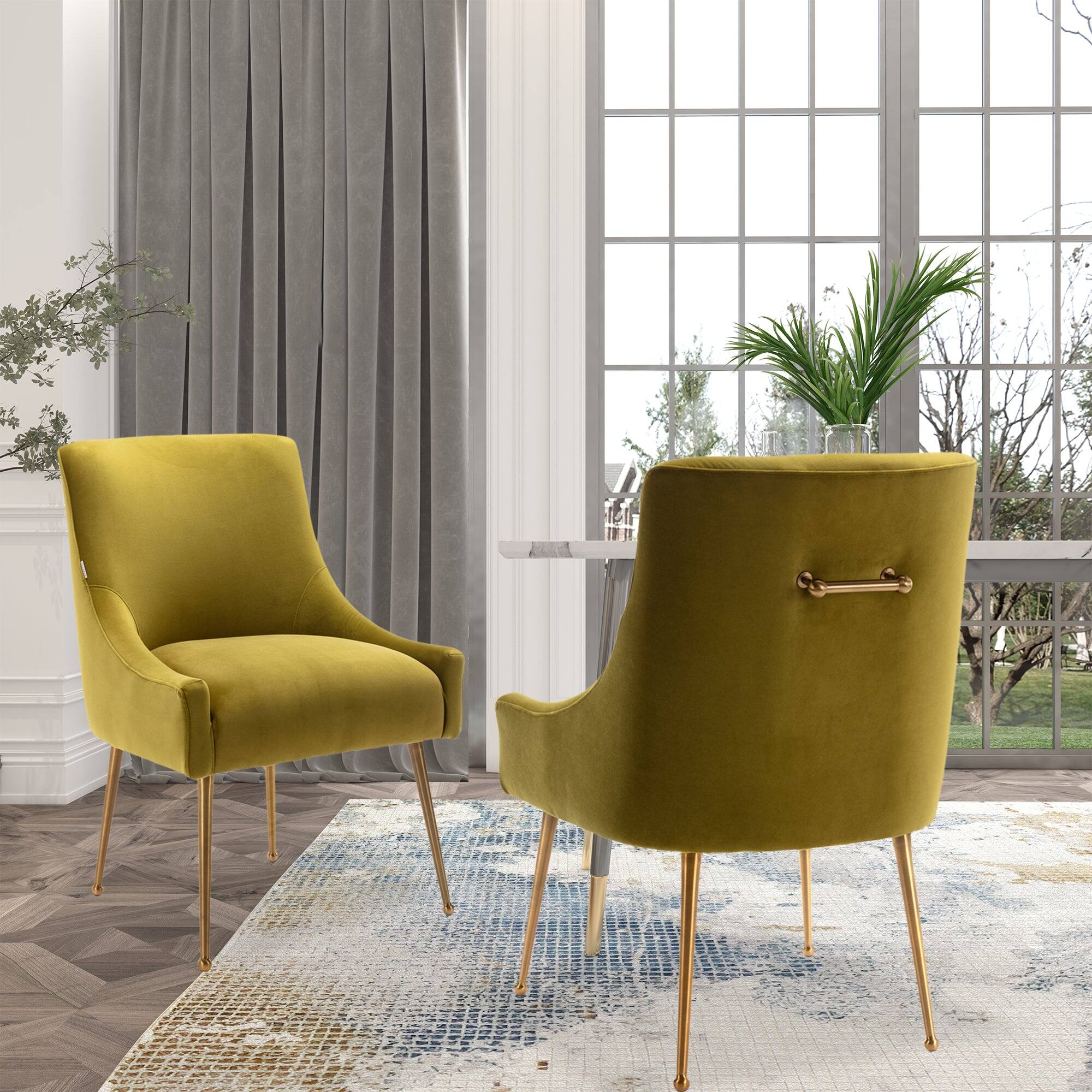 Alt View 3. Boyel Living - Green Velvet Dining Chair with Pulling Handle and Adjustable Foot Nails(Set of 2) - Green.