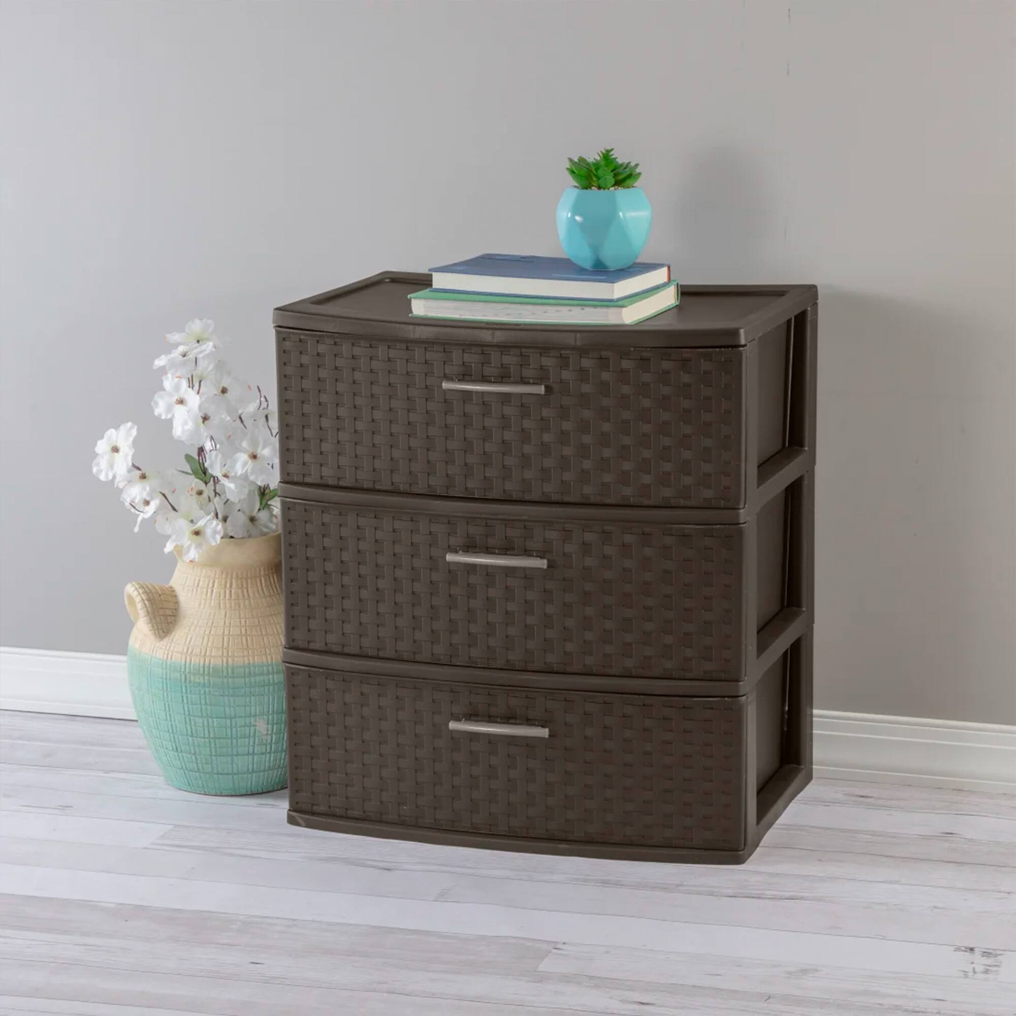 Alt View 2. Sterilite - Sterilite 3 Drawer Wide Storage Tower, Weave Home Organizer, Espresso, 4 Pack.