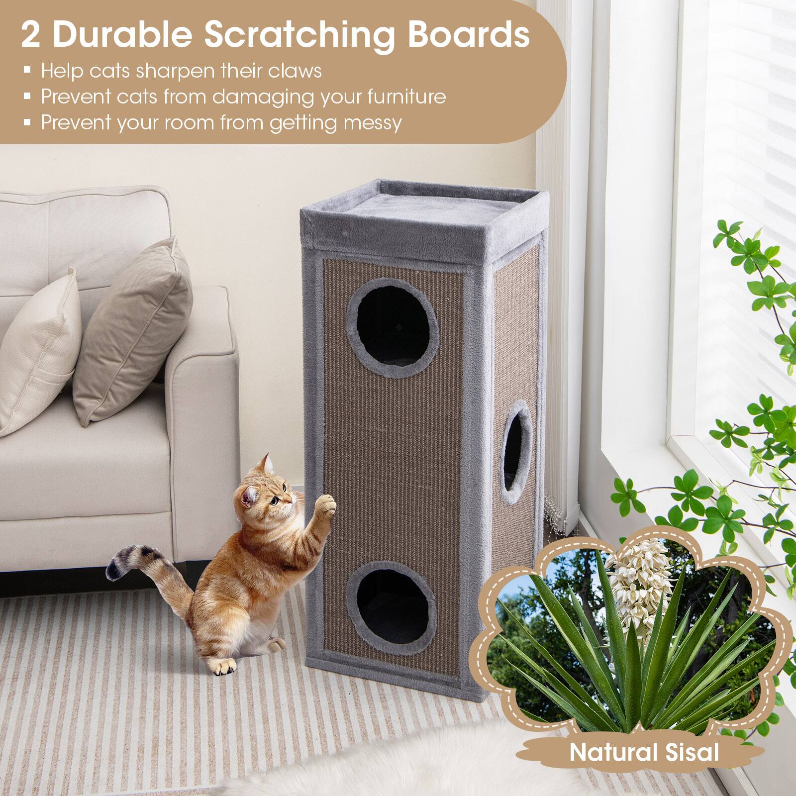 2 Durable Scratching Boards

- Help cats sharpen their claws
- Prevent cats from damaging your furniture
- Prevent your room from getting messy

Natural Sisal