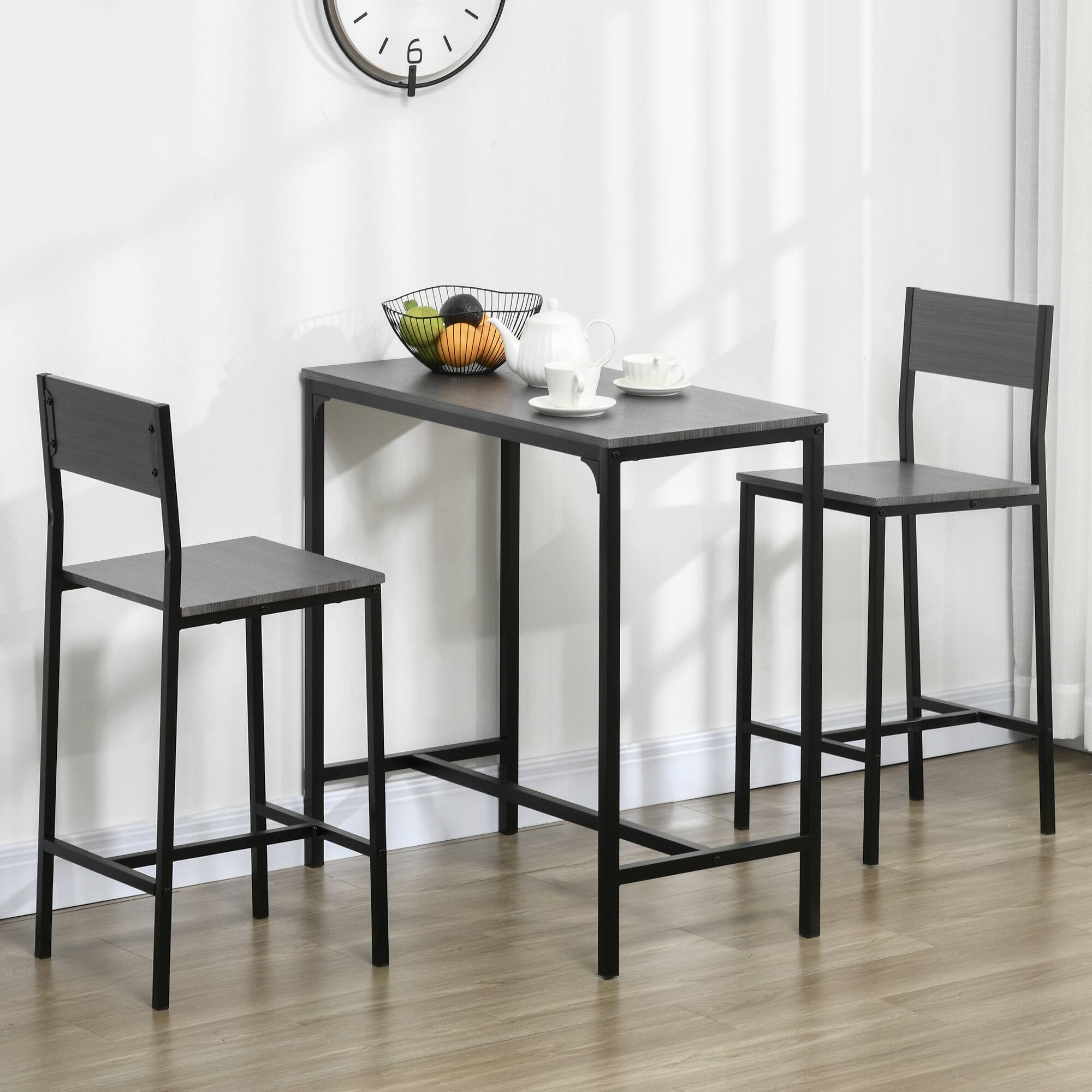 Alt View 1. Homcom - 3 Piece Bar Table and Chairs, Industrial Dining Table Set for 2, Counter Height Kitchen Table with Bar stools - Gray.