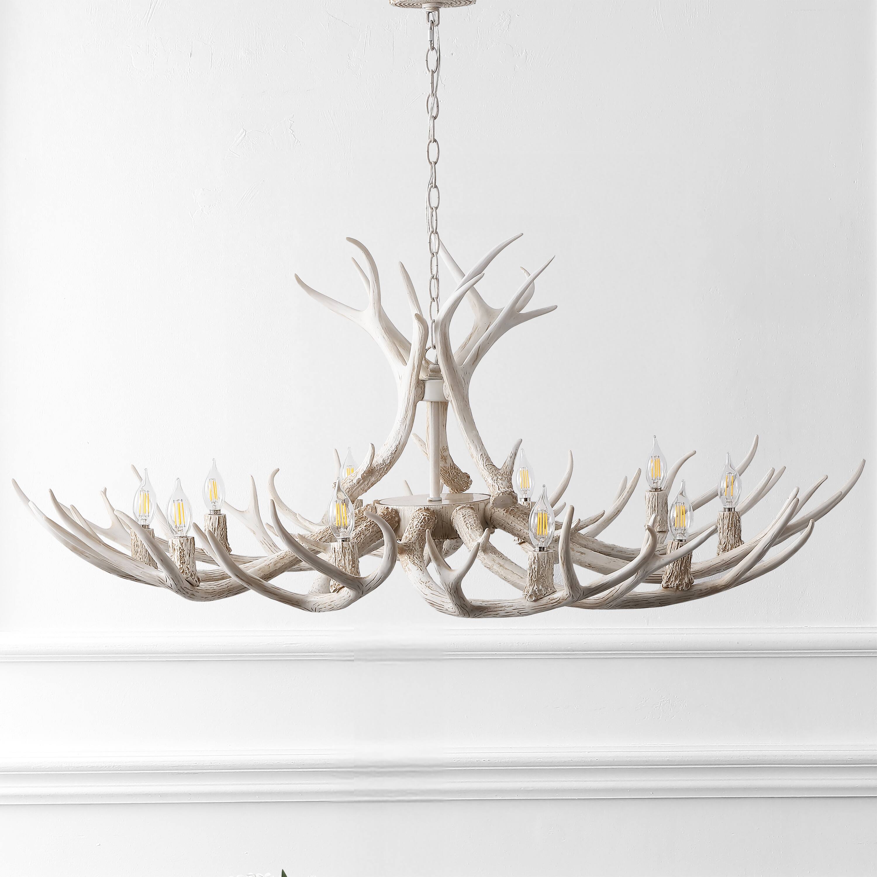 Alt View 5. Jonathan Y - Eldora 49" 10-Light Rustic Farmhouse Adjustable Resin Antler LED Chandelier, Beige - Beige.