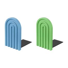 Unique Bargains - 2pcs Boho Arch Bookends, Non-Skid Wood Book Ends Rainbow Wooden, for Shelves Book Stopper Stand, for Home Library Decor - Cyan/Light Blue
