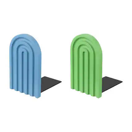 Front. Unique Bargains - 2pcs Boho Arch Bookends, Non-Skid Wood Book Ends Rainbow Wooden, for Shelves Book Stopper Stand, for Home Library Decor - Cyan/Light Blue.