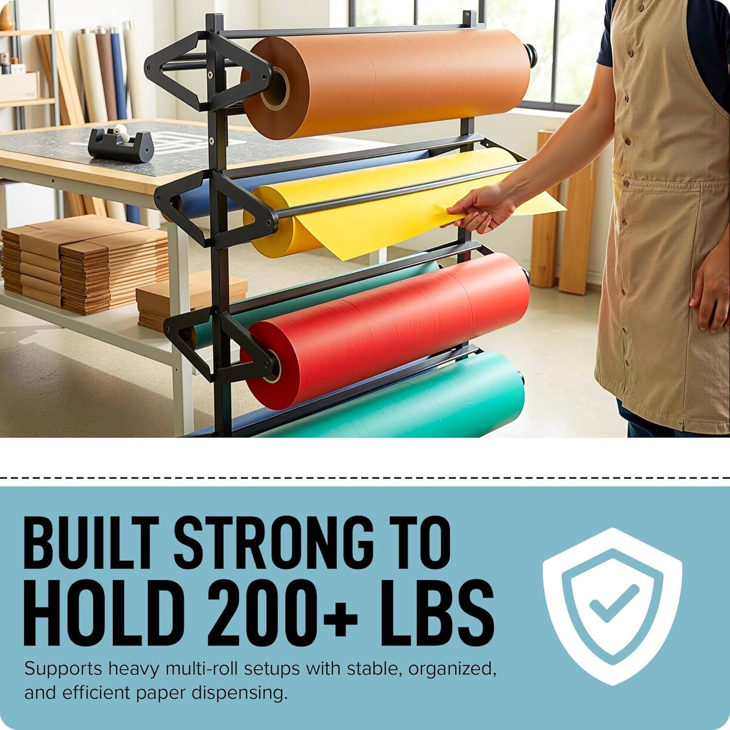 BUILT STRONG TO HOLD 200+ LBS  
Supports heavy multi-roll setups with stable, organized, and efficient paper dispensing.