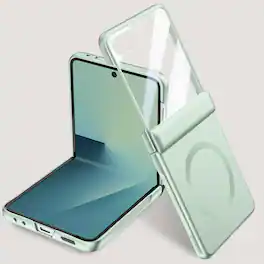 Dteck - Magnetic Case For Samsung Galaxy Z Flip 7 , Built-in Screen Film, Slim Shockproof Rugged Hinge Protection Cover - Lightgreen