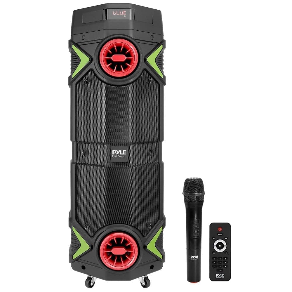 Pyle - Portable Bluetooth PA Speaker - 400W Dual 8” Rechargeable Indoor/Outdoor BT Karaoke Audio System-Party Lights - Multi-color