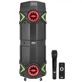 Pyle - Portable Bluetooth PA Speaker - 400W Dual 8” Rechargeable Indoor/Outdoor BT Karaoke Audio System-Party Lights - Multi-color
