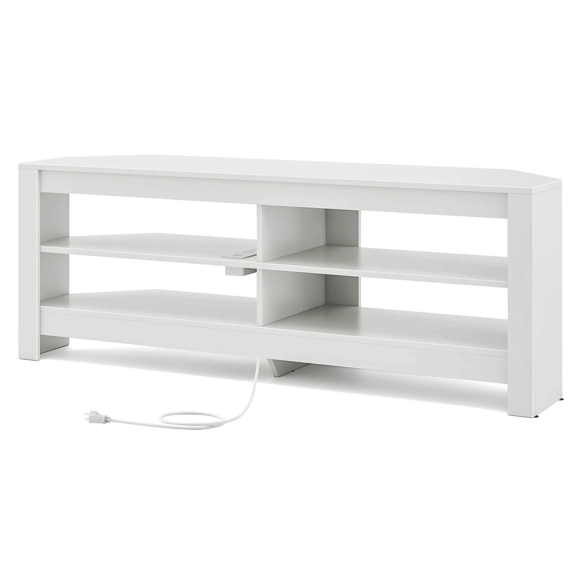 Alt View 18. Costway - 3-Tier Corner TV Stand with Power Outlet 4 Open Storage Shelves for Living Room - White.