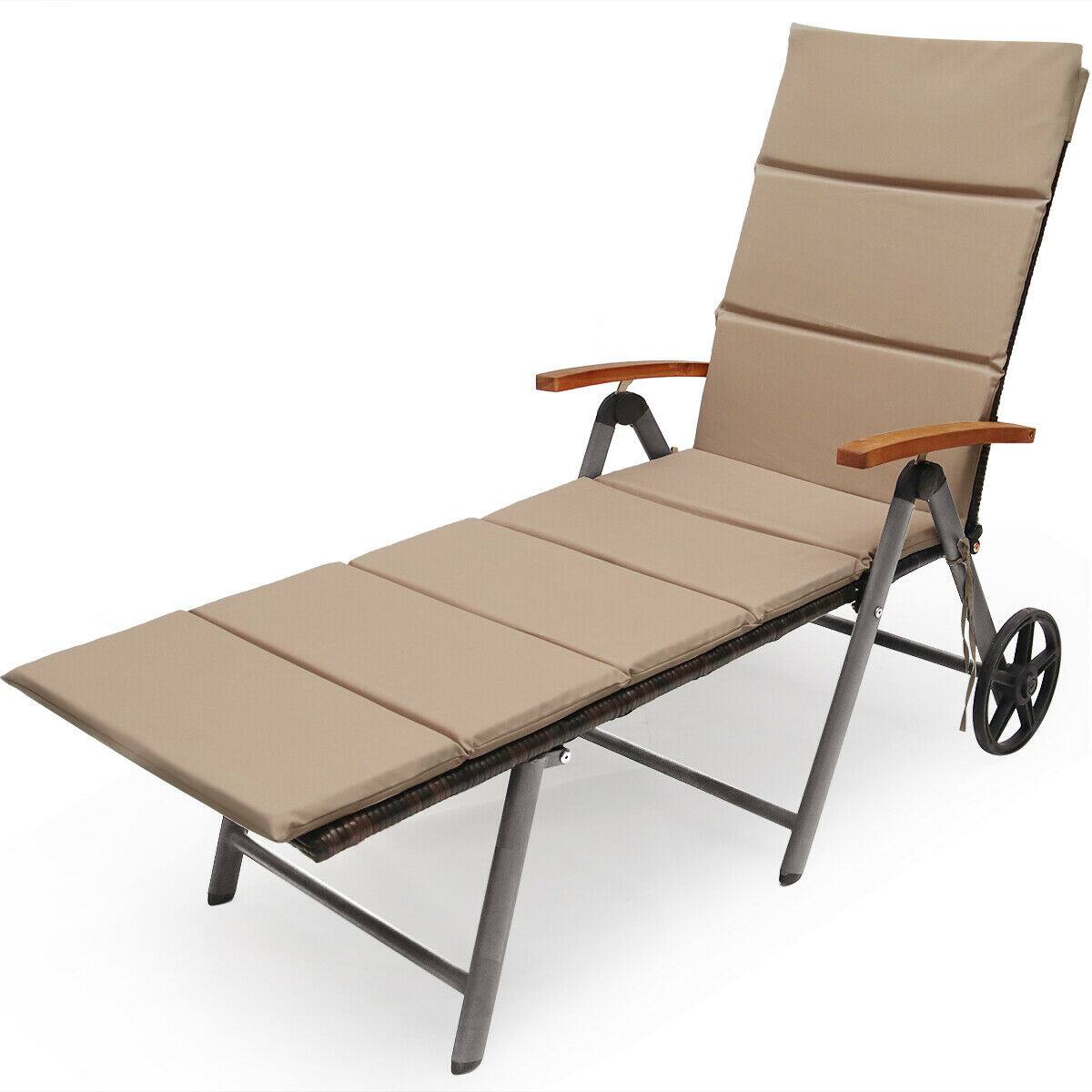 Ecooso - Foldable Outdoor Chaise Lounge Chair Wicker Recliner Chair with Aluminum Frame - Brown