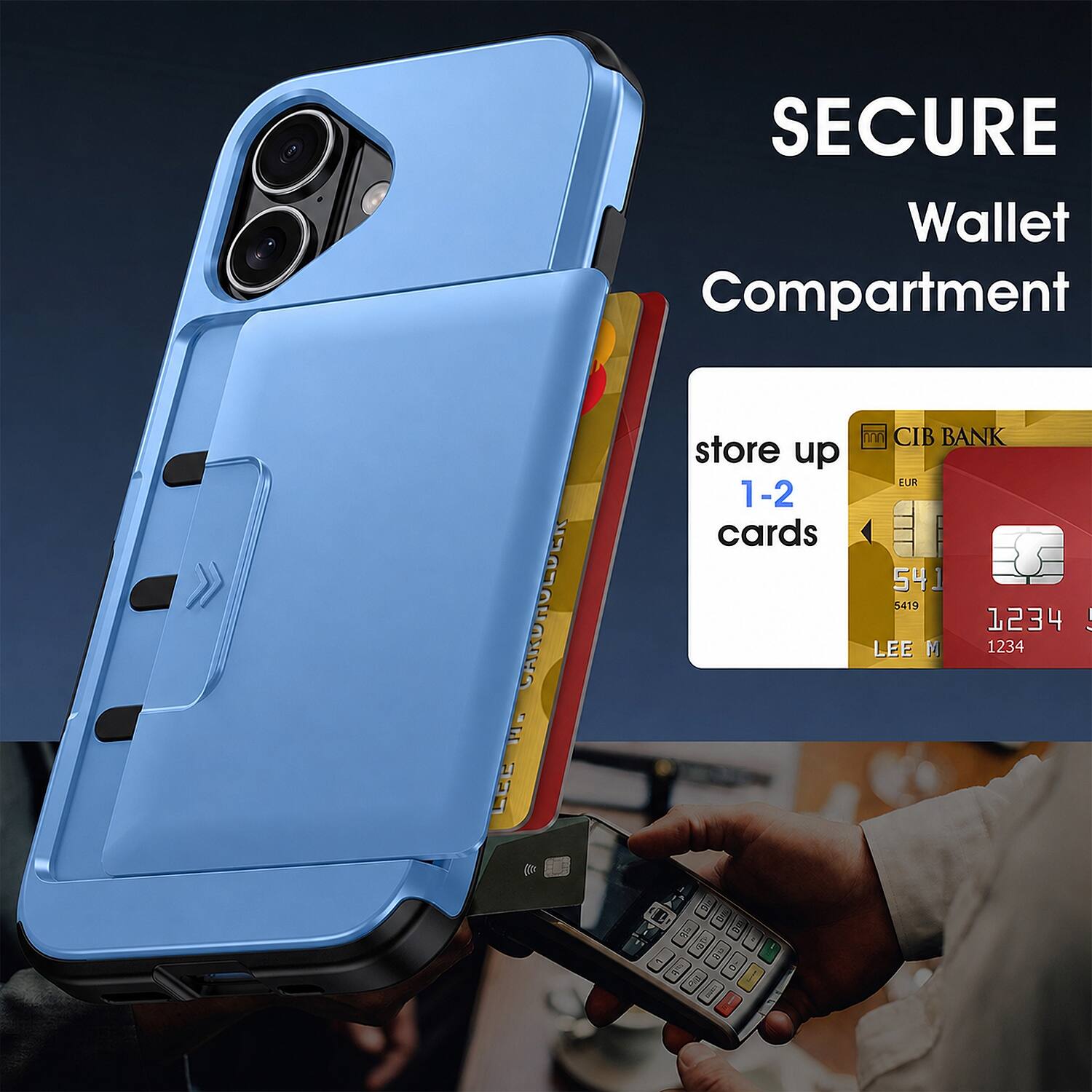 RE CARDHOLDER LEC

SECURE Wallet Compartment

store up 1-2 cards

CIB BANK

5419 1234

LEE M

1234