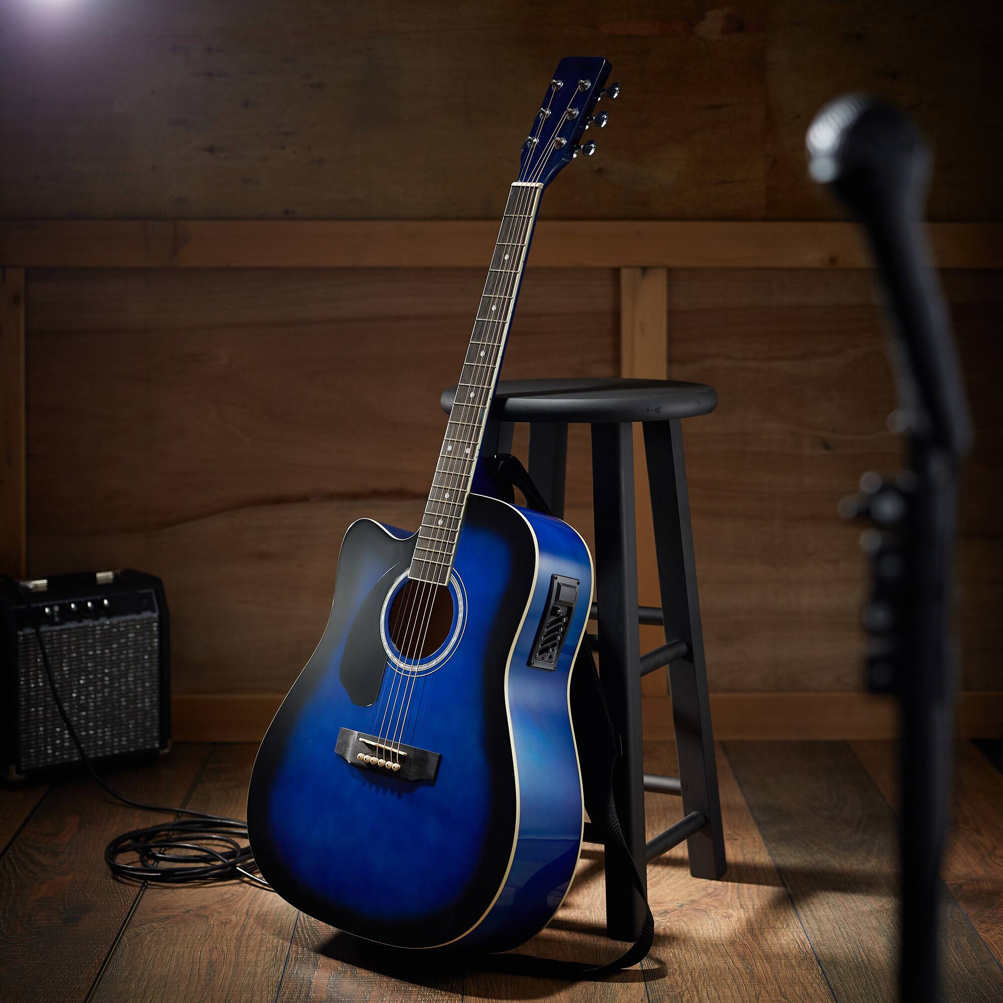 Alt View 6. Ashthorpe - 41-in Left-Hand Dreadnought Cutaway Acoustic-Electric Guitar Bundle - Blue.