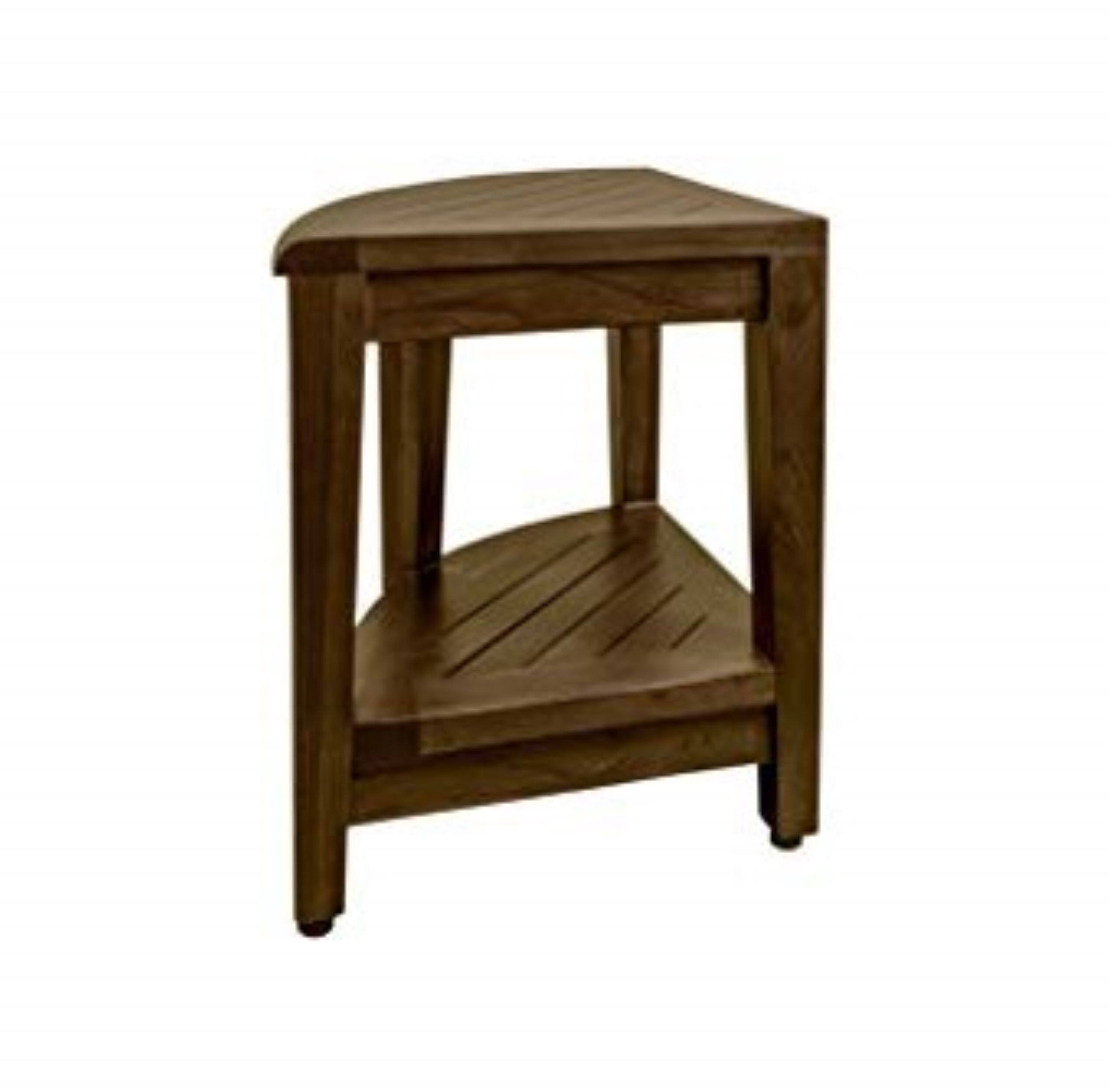 Back. DecoTeak - DecoTeak SnazzyCorner 23" Teak Wood Corner Shower Bench with Shelf in Woodland Brown Finish - Extended Height - Woodland Brown.