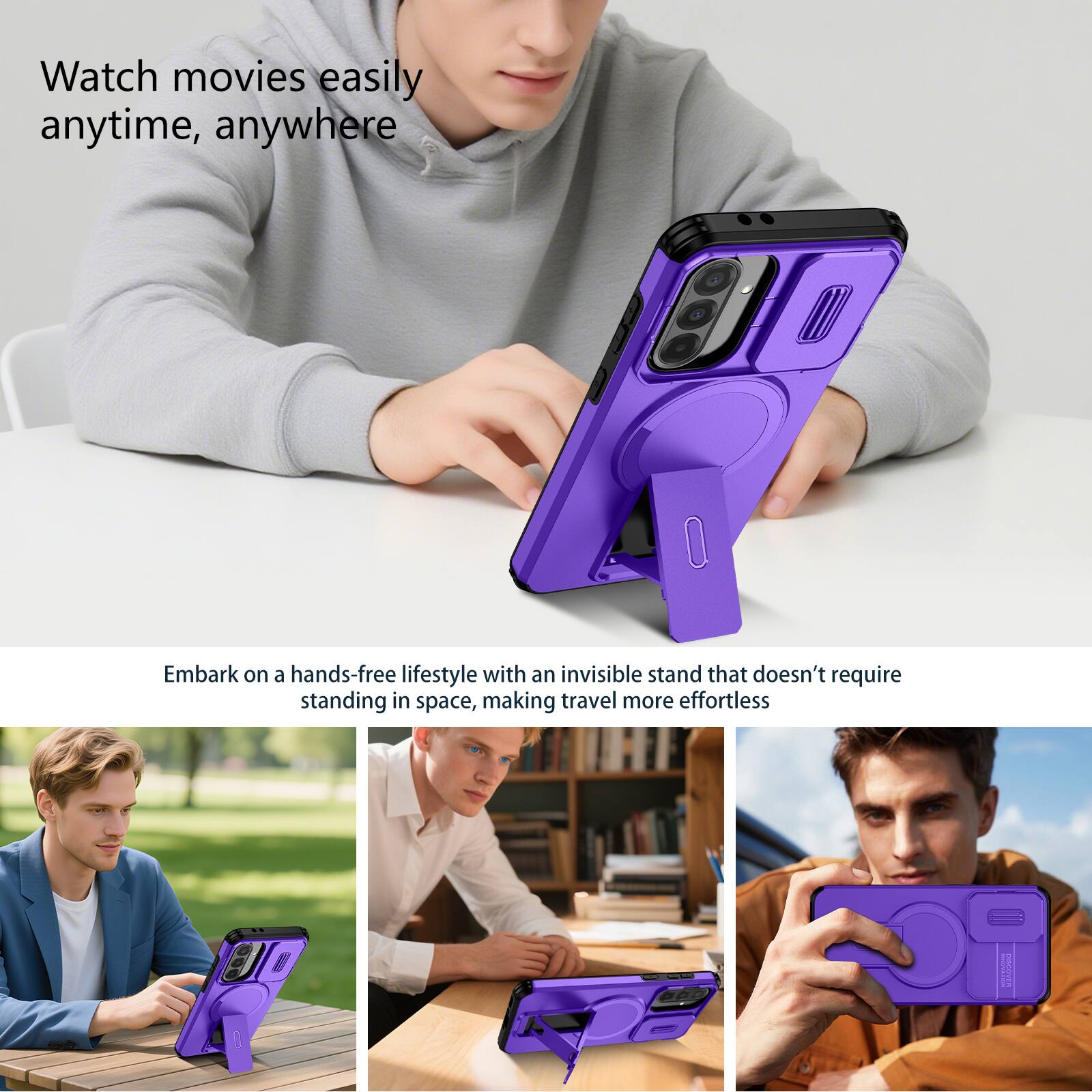 Watch movies easily anytime, anywhere

Embark on a hands-free lifestyle with an invisible stand that doesn't require standing in space, making travel more effortless
