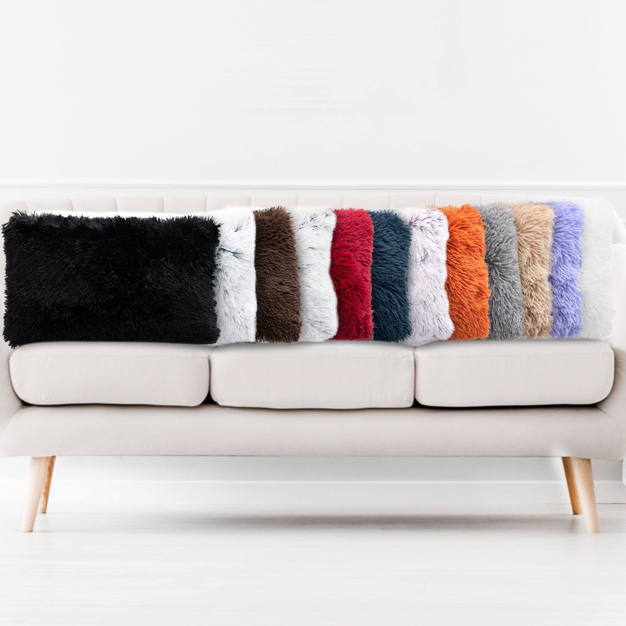 Alt View 10. Cheer Collection - Shaggy Faux Fur Throw Pillows with Inserts Included - Soft, Long Hair Cozy Accent Pillows for Couch or Bed, Set of 2 - Rust Orange.