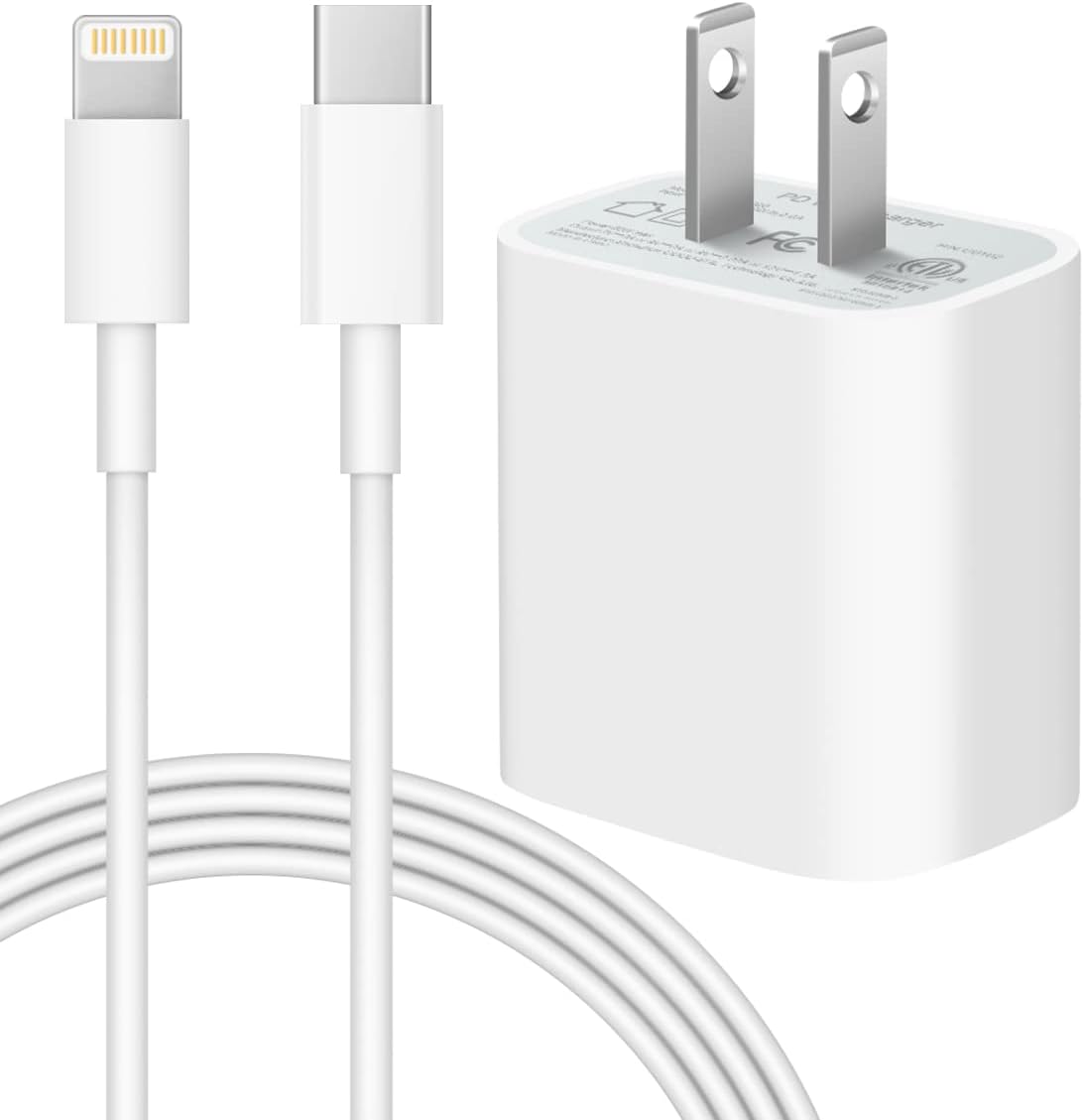 Back. Core Tech - Core Tech 20W USB-C Fast Charger with 6 ft Cable – PD Wall Charger for iPhone 14/13/12/11/X/XS/XR, iPad (Fast Charging,.