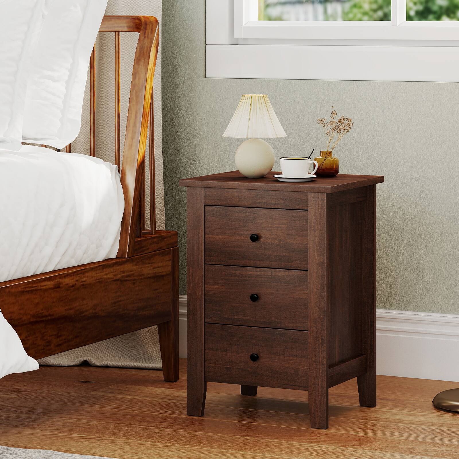 Alt View 1. Costway - Costway 1 PCS Nightstand End Beside Sofa Table Cabinet with 3 Drawers Bedroom Furniture - Brown.