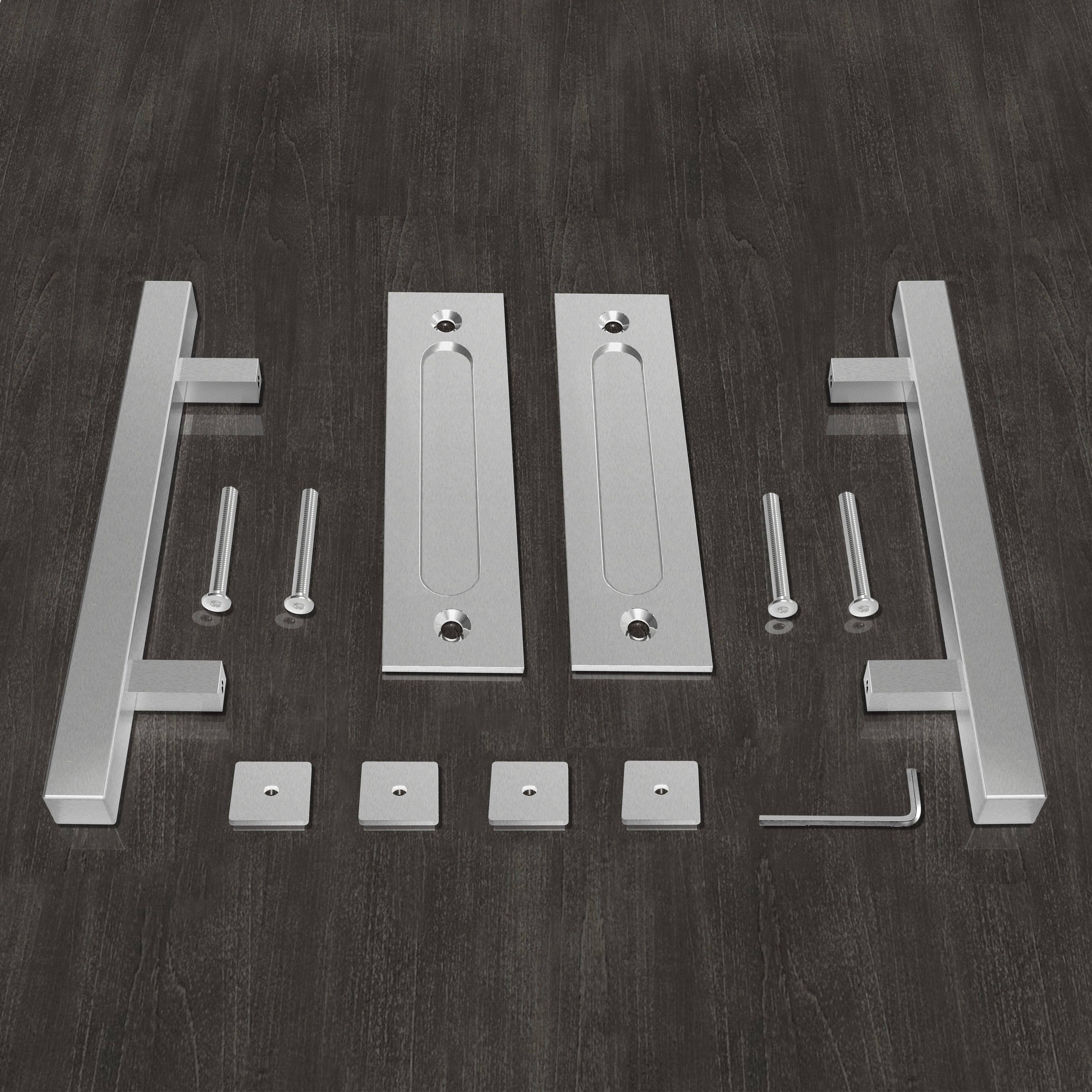 Alt View 2. Boyel Living - 12 in. Stainless Steel Square Pull and Flush Sliding Barn Door Handle Set (2-Pack) - Stainless Steel.