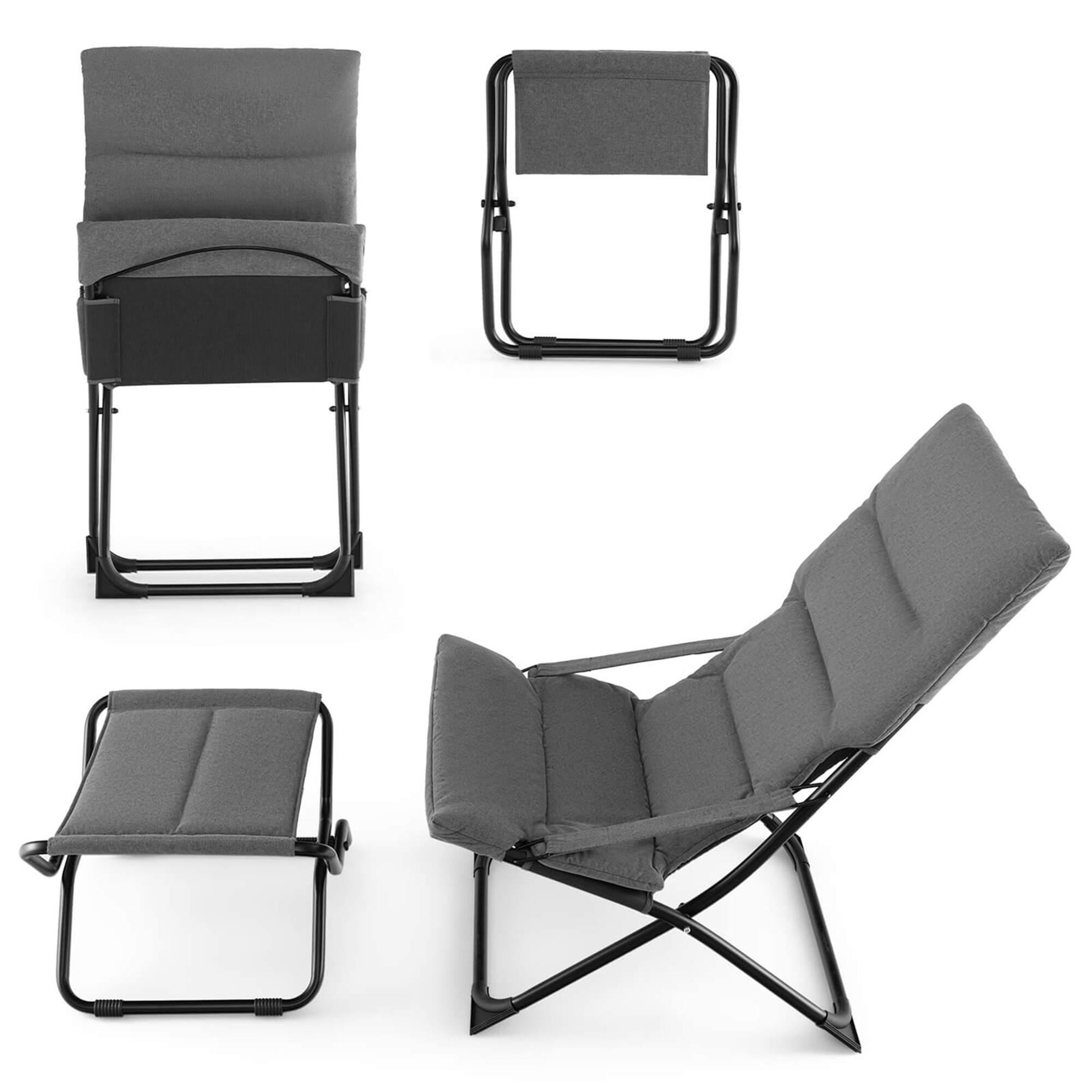 Alt View 18. Costway - Patio Folding Sling Chair with Ottoman Footrest & Removable Cushion Ottoman Set - Grey.