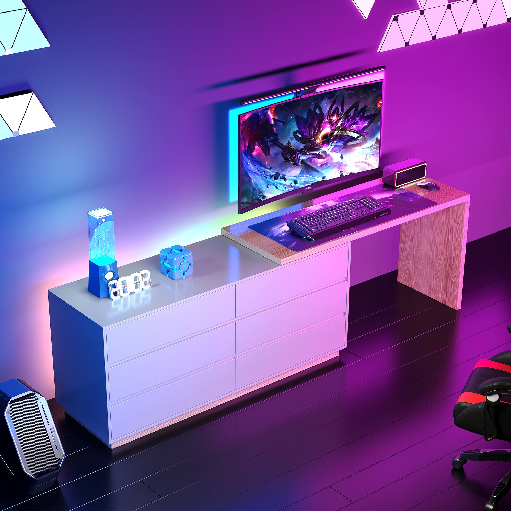 Back. luck idea - Retractable Desk, Dressing Table, Storage Cabinet - Natural wood color.