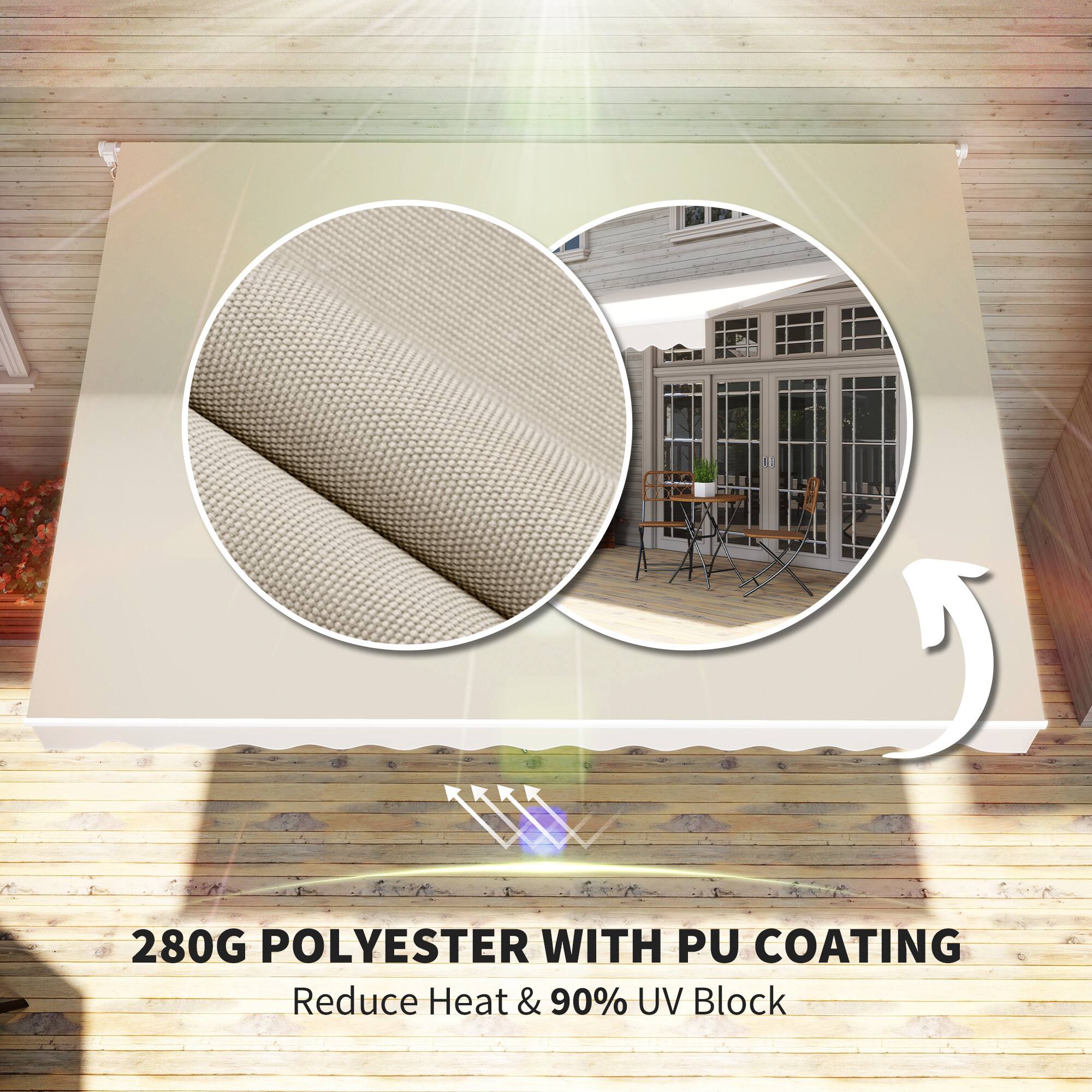 280G POLYESTER WITH PU COATING
Reduce Heat & 90% UV Block