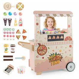 Gymax - 2 in 1 Pretend Play Food Truck Kids Ice Cream & Pizza Cart w/ Canopy Oven - Pink
