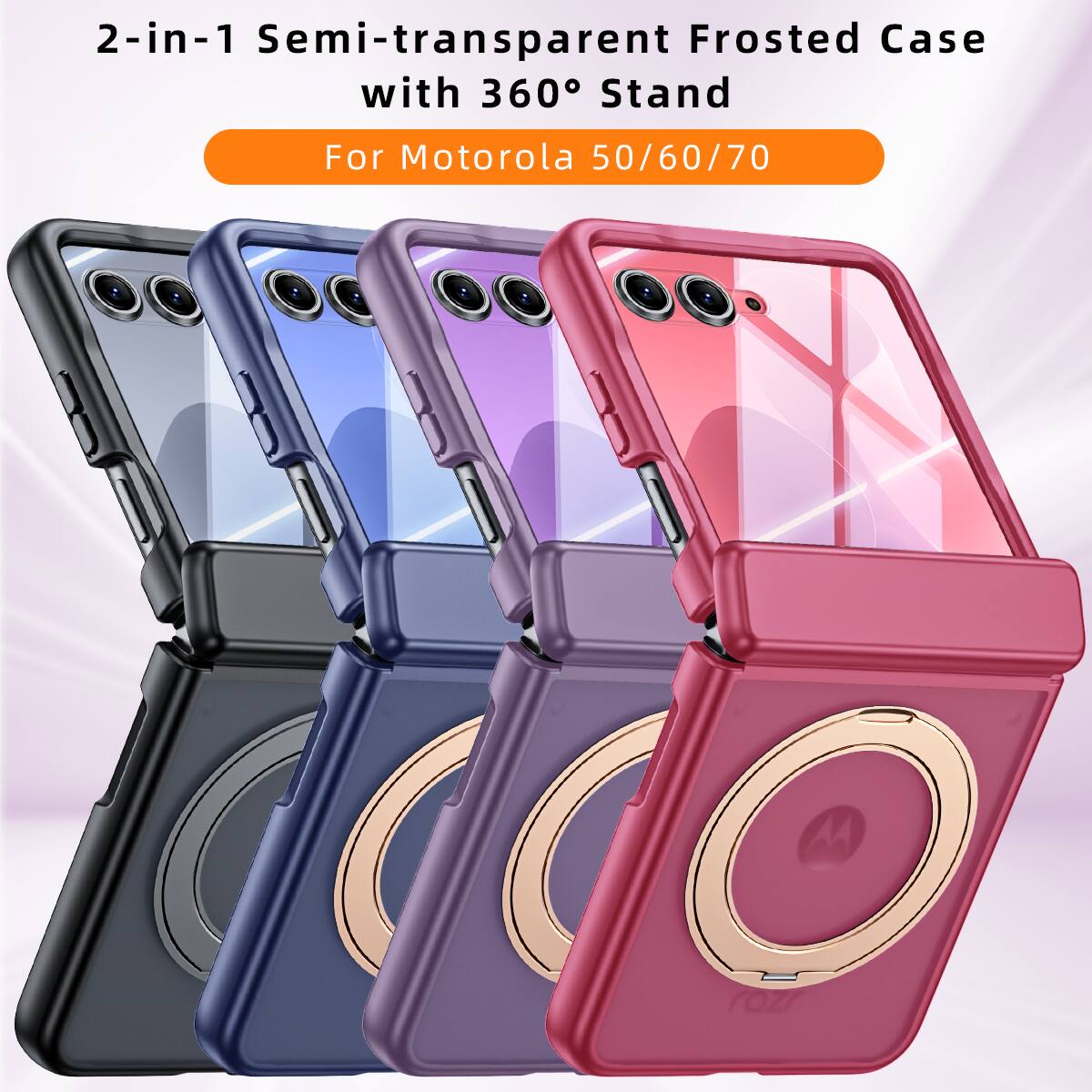 2-in-1 Semi-transparent Frosted Case with 360° Stand  
For Motorola 50/60/70