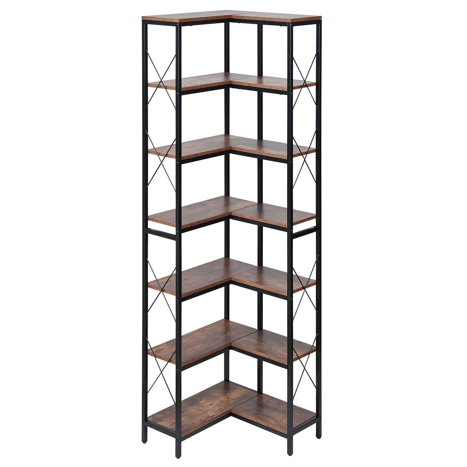 Alt View 5. VEVOR - 7 Tier Corner Bookshelf, 79" Tall Bookcase with Metal Frame & Wooden Shelves, Reversible L Shaped Corner Display Shelf - Brown.