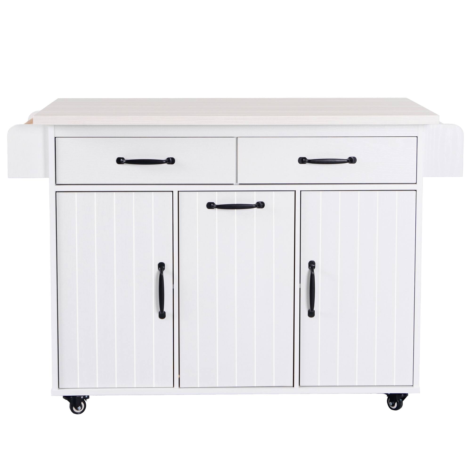 Alt View 1. Whisen - Kitchen Island with Trash Can, Storage Cabinet, and Drop Leaf for Kitchen and Dining Room - White.