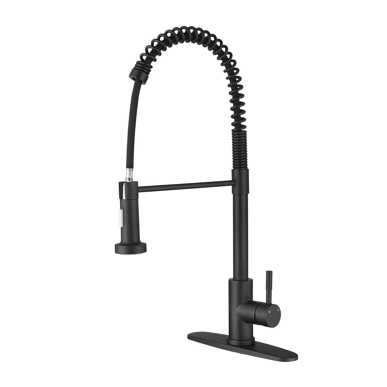 Front. APRILSOUL - Pull down Single Handle Spring Kitchen Faucet - Matte Black.