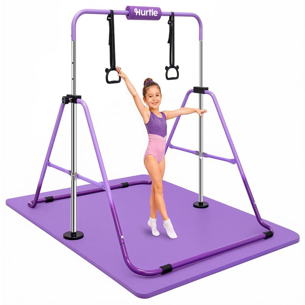 Front. Hurtle - Hurtle Expandable Gymnastics Bar for Kids, Adjustable Height Pull-Up Bar with Rings, Foldable, 145 lb Capacity - Purple.