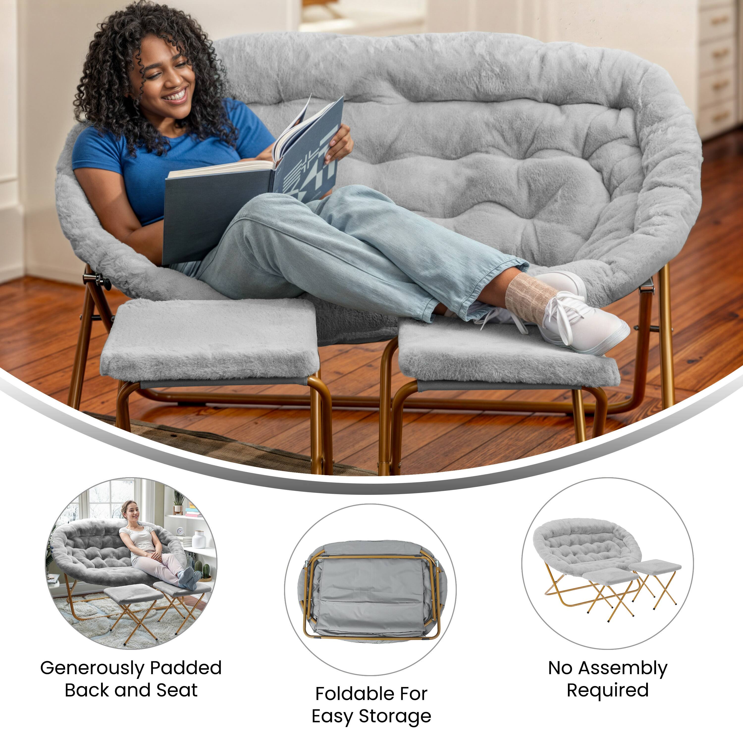 Generously Padded Back and Seat  
Foldable For Easy Storage  
No Assembly Required