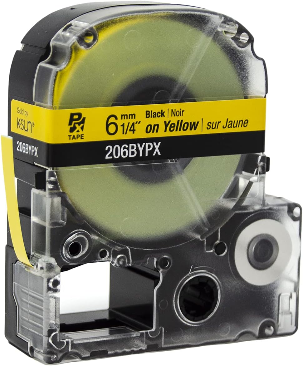 Sold by KSUN  
6 mm Black | Noir on Yellow | sur Jaune  
1/4"  
TAPE  
206BYPX