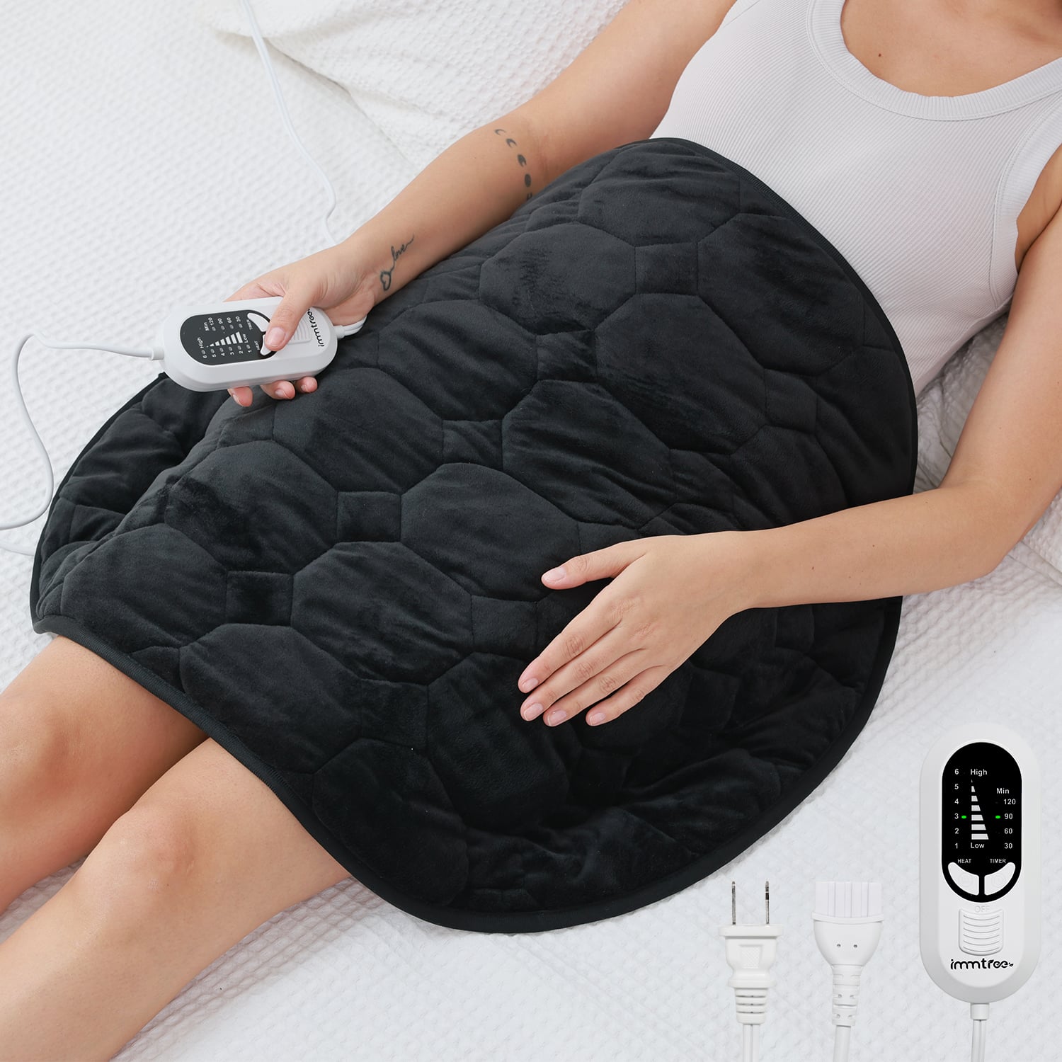 immtree - Weighted Heating Pad 7 lbs 29"x24" - Heated Blanket for Pain Relief - Black