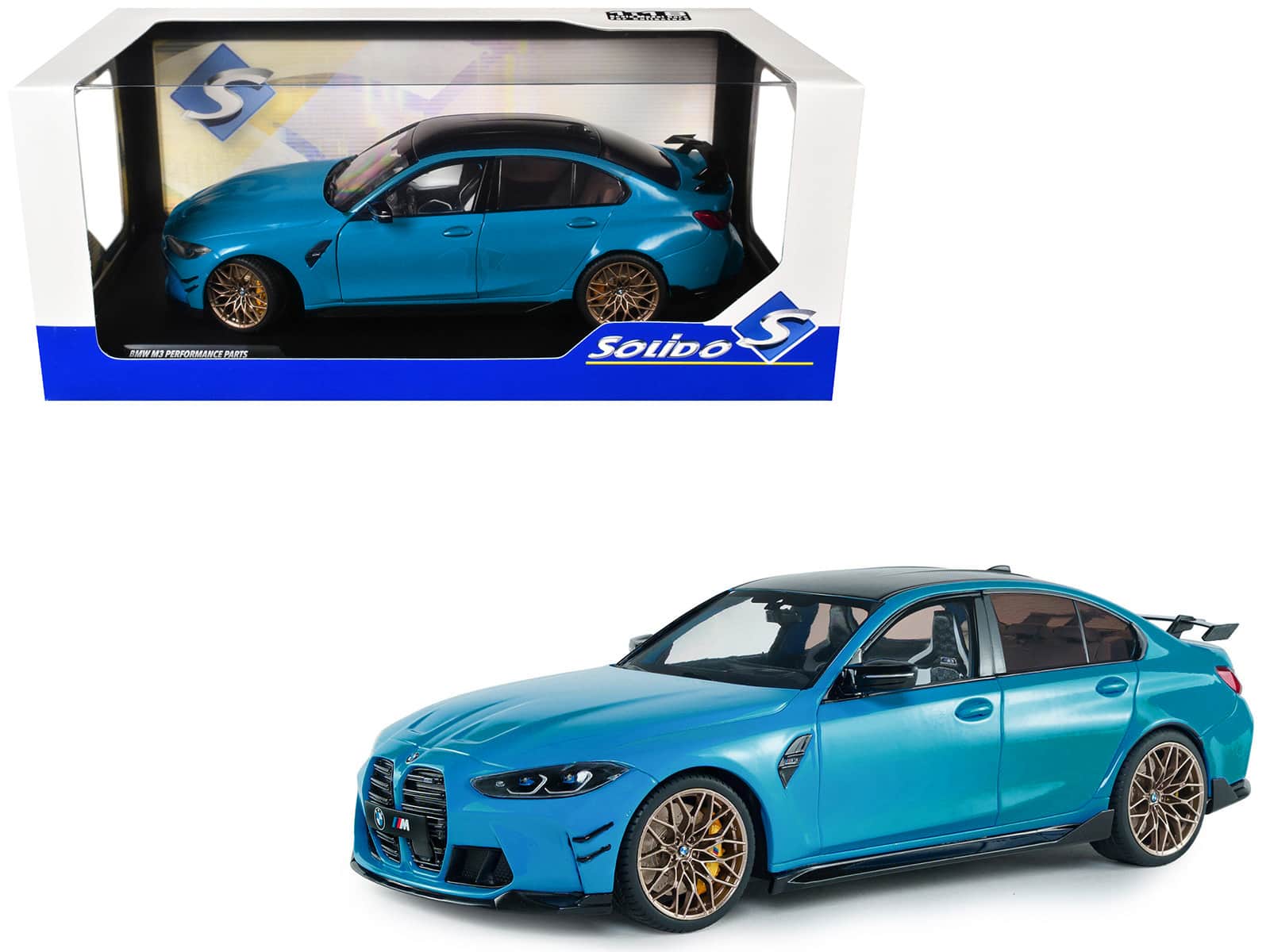 2024 BMW M3 Competition Daytona Beach Blue with Carbon Top 1/18 Diecast Model Car by Solido price history on PriceWatchPro