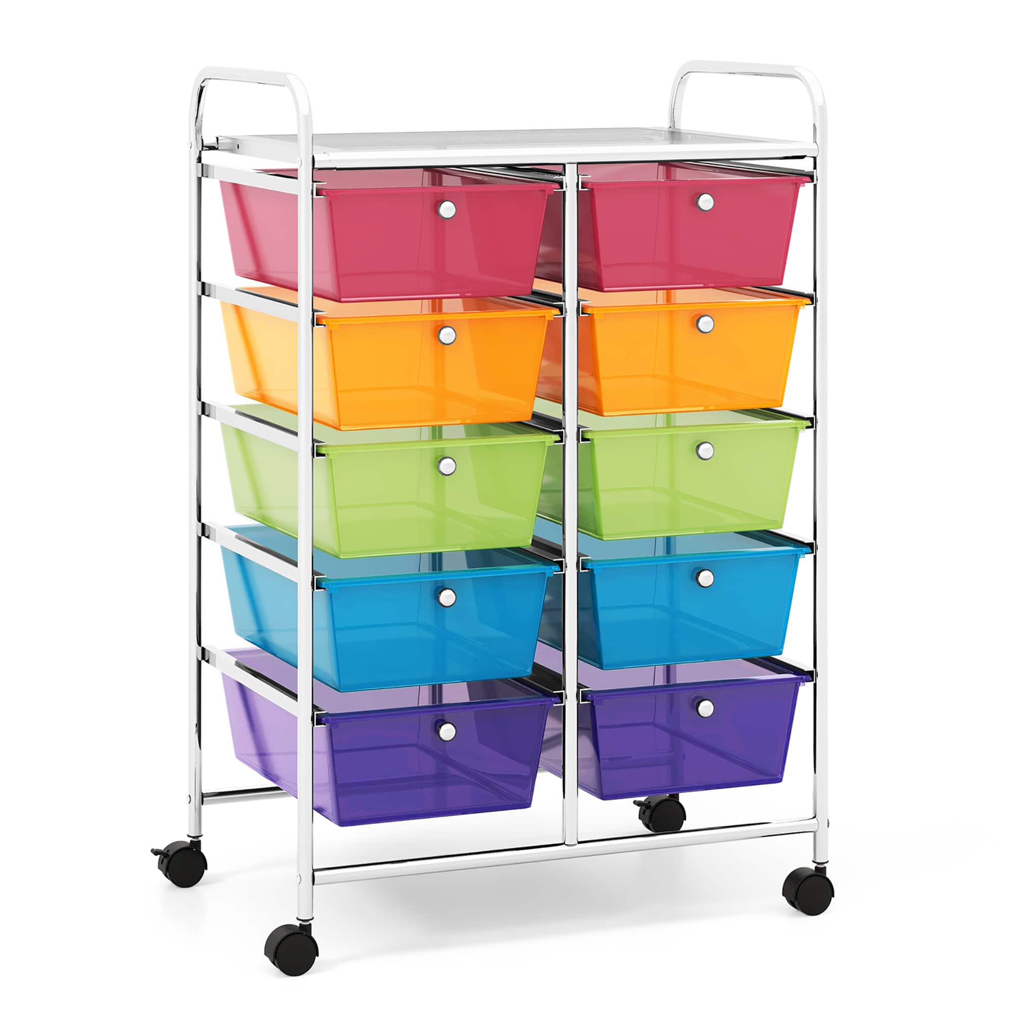 Gymax - 10-Drawer Rolling Storage Cart Tools Scrapbook Paper Organizer on Wheels - Rainbow