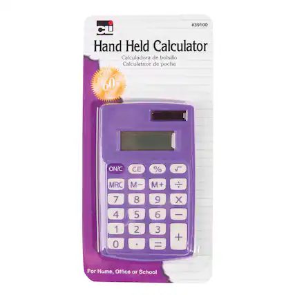 #39100 Hand Held Calculator
Calculadora de bolsillo
Calculatrice de poche
Qualiz 60 Over Years
ON/C CE % MRC M- M+ 7 8 9 X 4 5 6 - 1 0 2 3 = +
For Home, Office or School