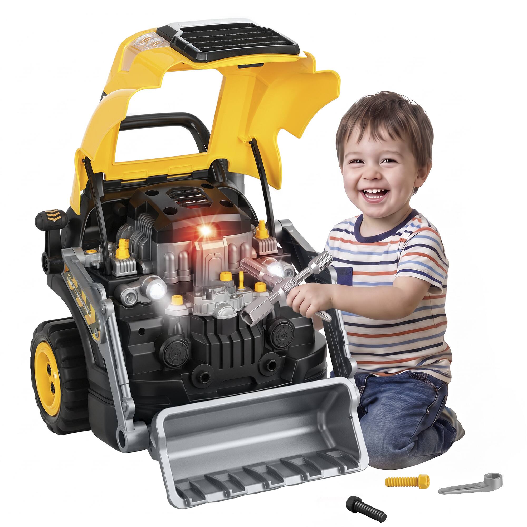 Front. Qaba - Engine Toy, Kids Mechanic Repair Set with Spray, Lights, Sounds - Yellow.