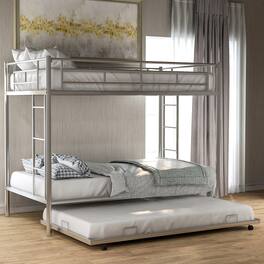 GOODSILO - Twin over Twin Bunk Bed with Trundle - Silver